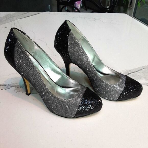 Moda Spana Heels Vero Cuoio Sparkly 4.5" Heel Black Silver S 8 - Picture 2 of 13